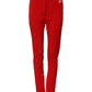 Red Mid Waist Slim Fit Pants