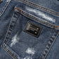 Blue Cotton Boyfriend Tattered Denim Jeans