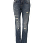 Blue Cotton Boyfriend Tattered Denim Jeans
