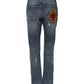 Blue Cotton Boyfriend Tattered Denim Jeans