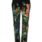 Black Cotton Tropical Mid Waist Pants