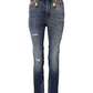 Blue Rhinestone Embellished Denim Jeans