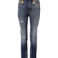 Blue Rhinestone Embellished Denim Jeans