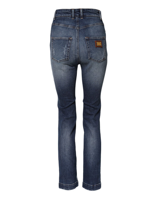 Blue Rhinestone Embellished Denim Jeans
