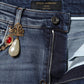 Blue Rhinestone Embellished Denim Jeans