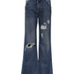 Blue Cotton Wide Leg Tattered Denim Jeans