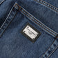Blue Cotton Wide Leg Tattered Denim Jeans
