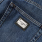 Blue Cotton Wide Leg Tattered Denim Jeans
