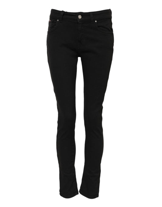 Black Cotton Logo Skinny Mid Waist Denim Jeans