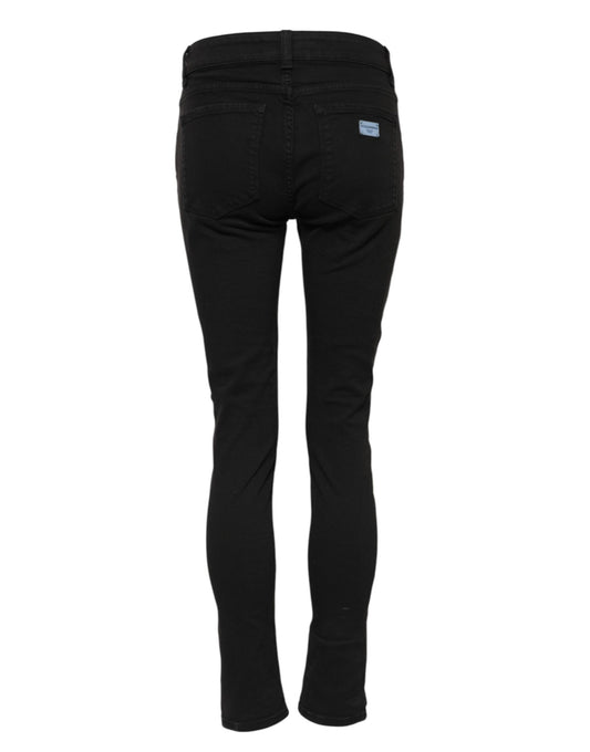Black Cotton Logo Skinny Mid Waist Denim Jeans
