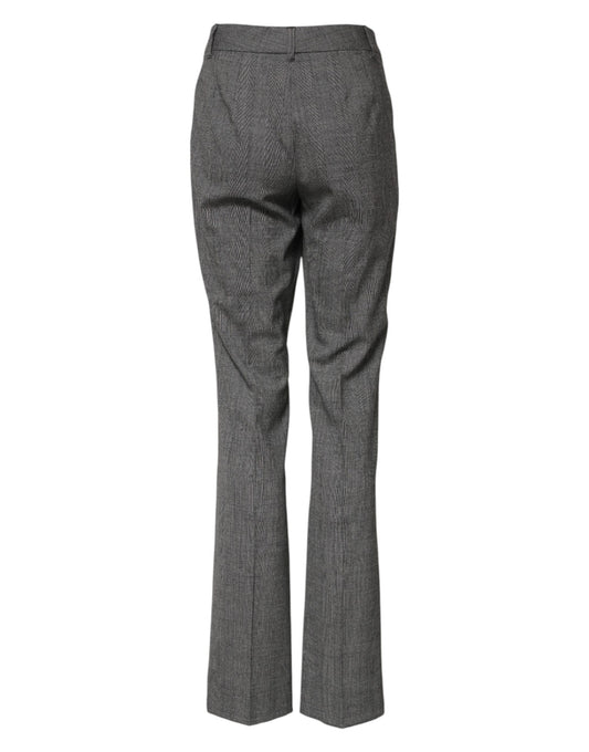 Gray Checkered High Waist Flared Pants