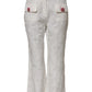 White Cotton Floral Jacquard Pants