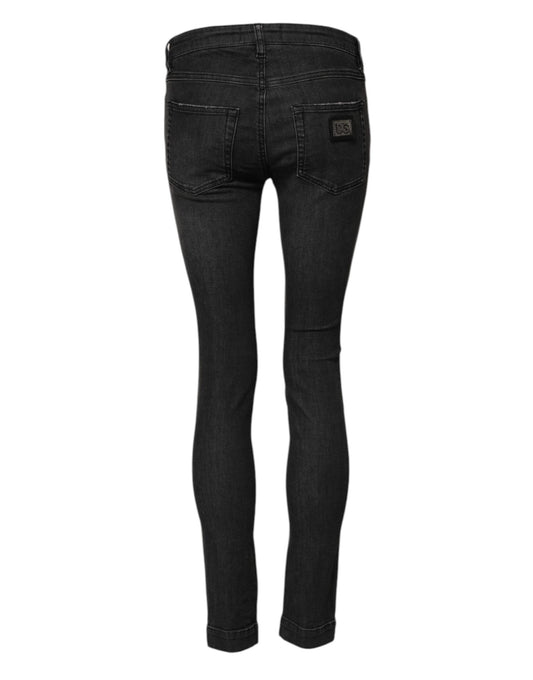 Black Cotton Low Waist Skinny Denim Jeans