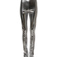 Metallic Silver Polyester Slim Fit Leggings Pants