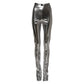 Metallic Silver Polyester Slim Fit Leggings Pants