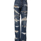 Blue Tattered Cotton Straight Denim Jeans