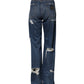 Blue Tattered Cotton Straight Denim Jeans