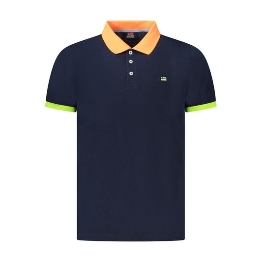 Blue Cotton Men Polo Shirt