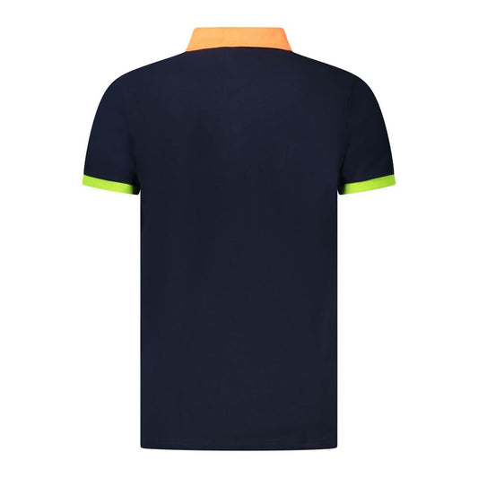 Blue Cotton Men Polo Shirt