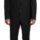 Elegant Black Striped Wool Suit