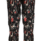 Elegant Black Silk Lounge Pants with Red Print