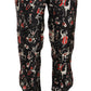 Elegant Black Silk Lounge Pants with Red Print