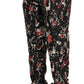 Elegant Black Silk Lounge Pants with Red Print