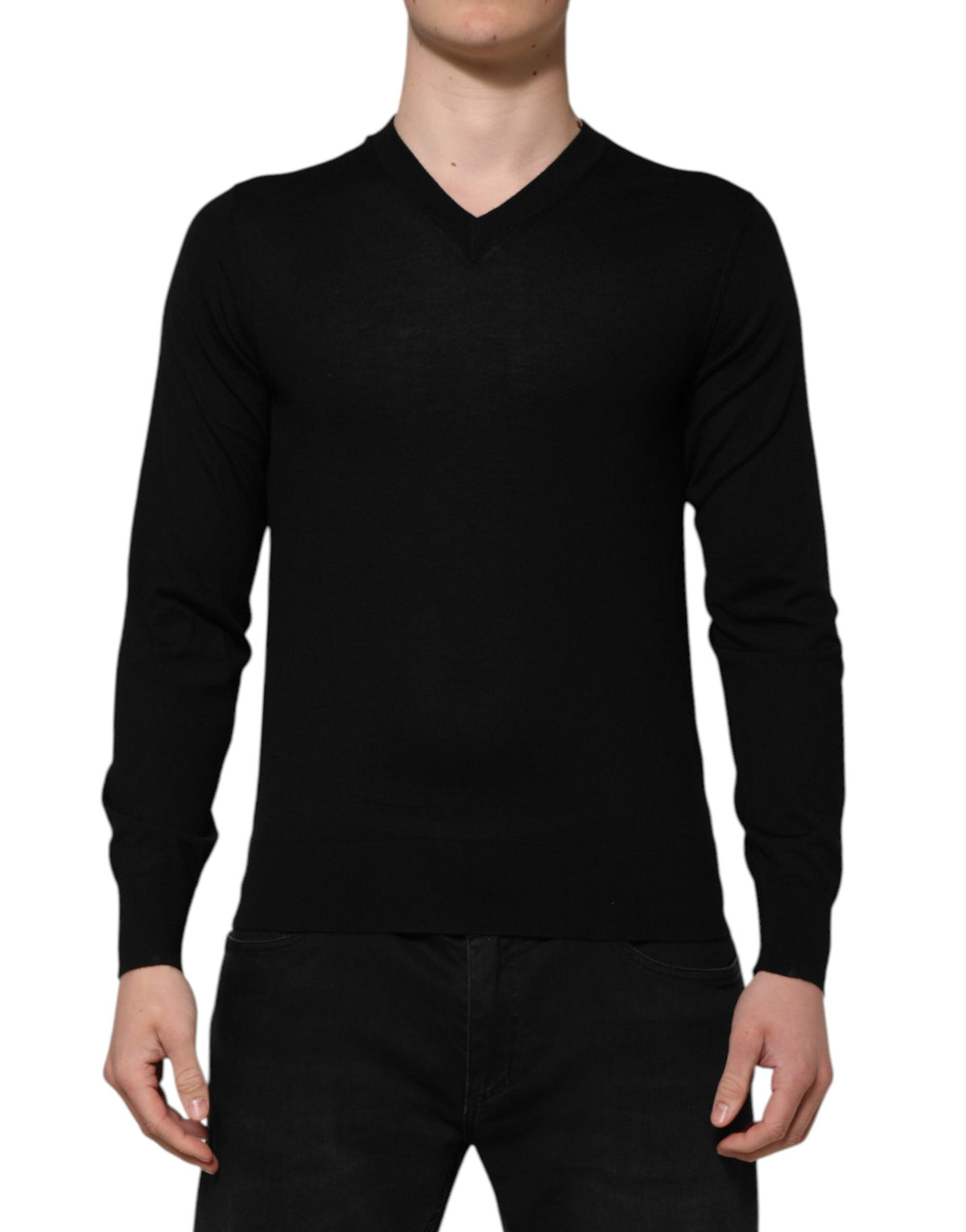 Black Cashmere V-Neck Long Sleeves T-shirt