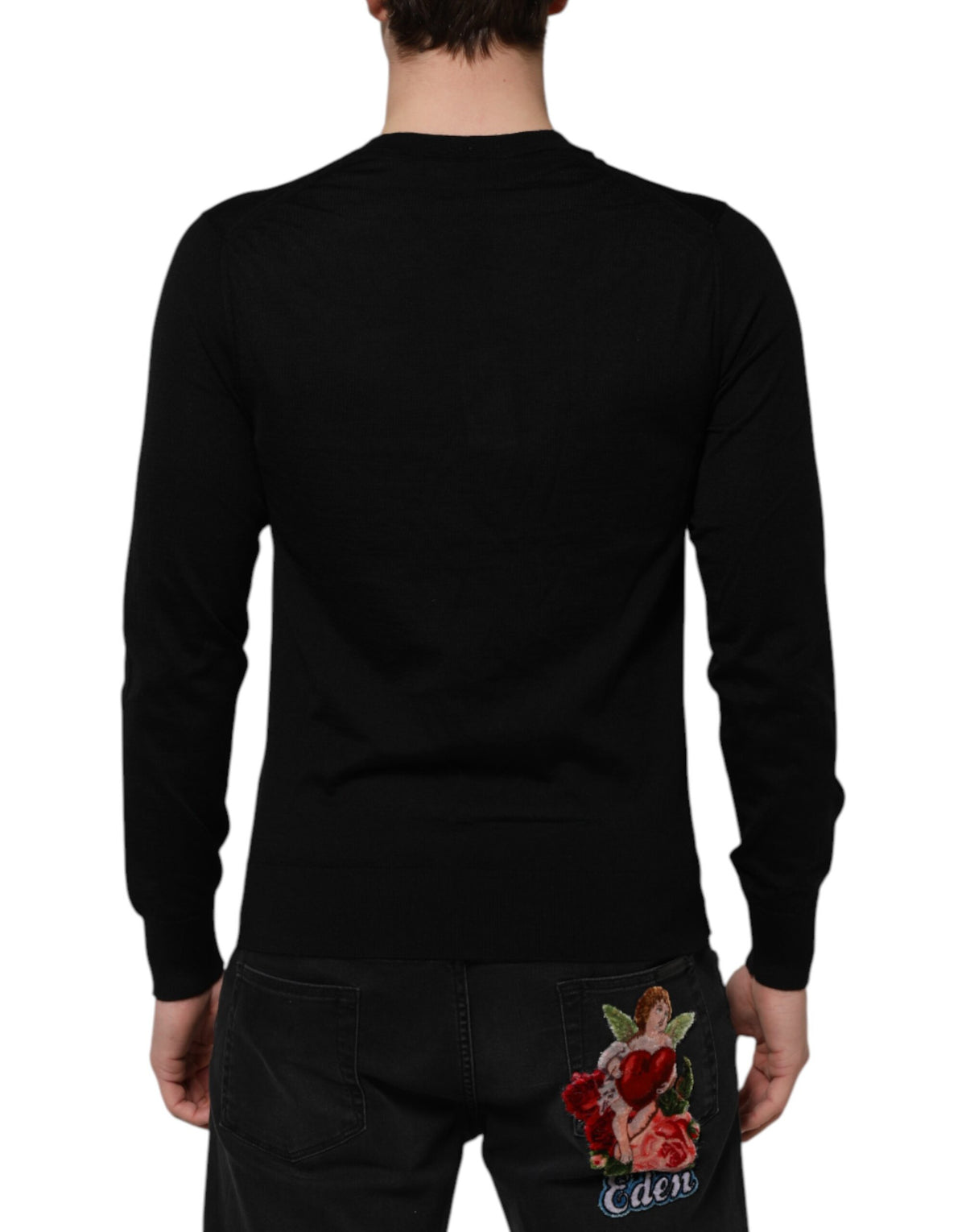 Black Cashmere V-Neck Long Sleeves T-shirt