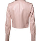 Light Pink Collar Leather Women Biker Jacket