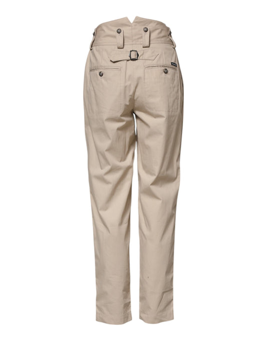 Beige Cotton High Waisted Pants