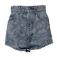 Blue Floral Print Denim Cotton Hot Pants Shorts