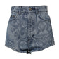 Blue Floral Print Denim Cotton Hot Pants Shorts