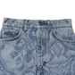 Blue Floral Print Denim Cotton Hot Pants Shorts