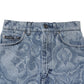 Blue Floral Print Denim Cotton Hot Pants Shorts