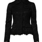 Black Floral Lace Cotton Collared Jacket
