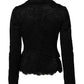 Black Floral Lace Cotton Collared Jacket