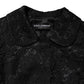 Black Floral Lace Cotton Collared Jacket