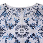Blue Lace Eyelet Crew Neck Blouse Top