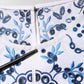 Blue Lace Eyelet Crew Neck Blouse Top