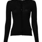 Black Wool Knit Crew Neck Cardigan Sweater