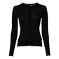 Black Wool Knit Crew Neck Cardigan Sweater
