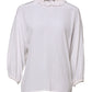 White Ruffled Neckline Blouse Pullover Top