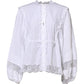 White Ruffled Lace Embellished Blouse Top