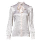 White Ascot Collar Long Sleeve Blouse Top
