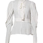 White Viscose Ascot Collar Long Sleeves Top