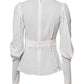 White Viscose Ascot Collar Long Sleeves Top
