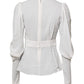 White Viscose Ascot Collar Long Sleeves Top