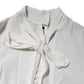 White Viscose Ascot Collar Long Sleeves Top