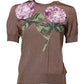 Brown Lily Embellished Round Neck Blouse Top